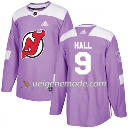 Herren Eishockey New Jersey Devils Trikot Taylor Hall 9 Adidas 2017-2018 Lila Fights Cancer Practice Authentic